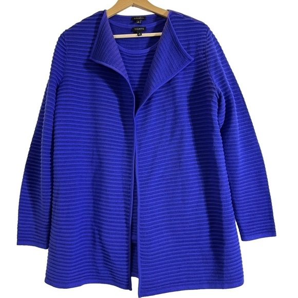 2 pc. Talbots Jewel Blue Ribbed Knit Tank and Open Cardigan Sweater Set - Picture 1 of 7